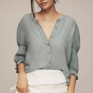 Anthropologie Pilcro Gauzy Bubble Sleeve Buttondown Romantic Flowy Boho Top - S